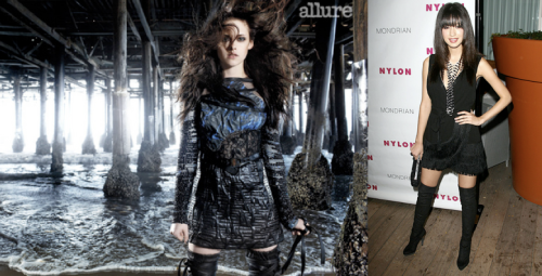 Kristen Stewart (right) in the Allure Photoshoot. Christian Serratos (right) at Nylon Magazine's Fall TV Issue Launch Party